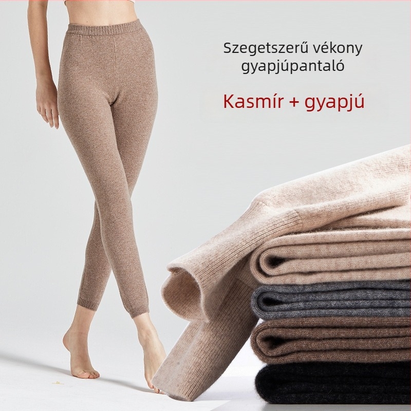 Női gyapjú nadrágok, magas derekú, meleg alapnadrág, kasmír–gyapjú keverék 70–80% gyapjú, vastag szövet 251–300 g/m², egyszínű mintázat