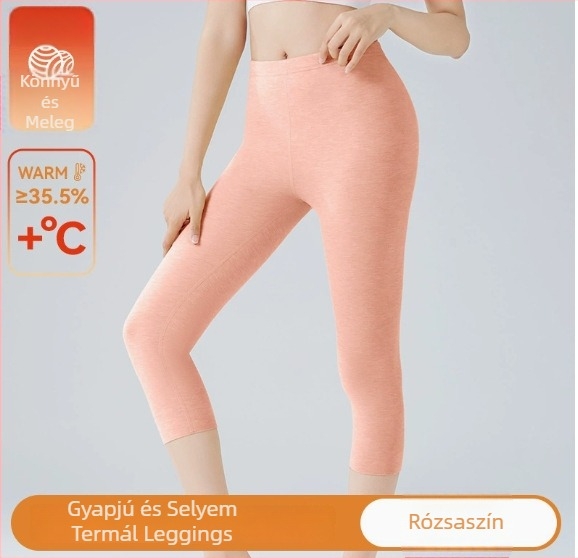 Női őszi-téli termo nadrág, vastag gyapjú-flízes bélés, 7/8 hosszú, alapréteg, magas derék, karcsú szabás, plus size