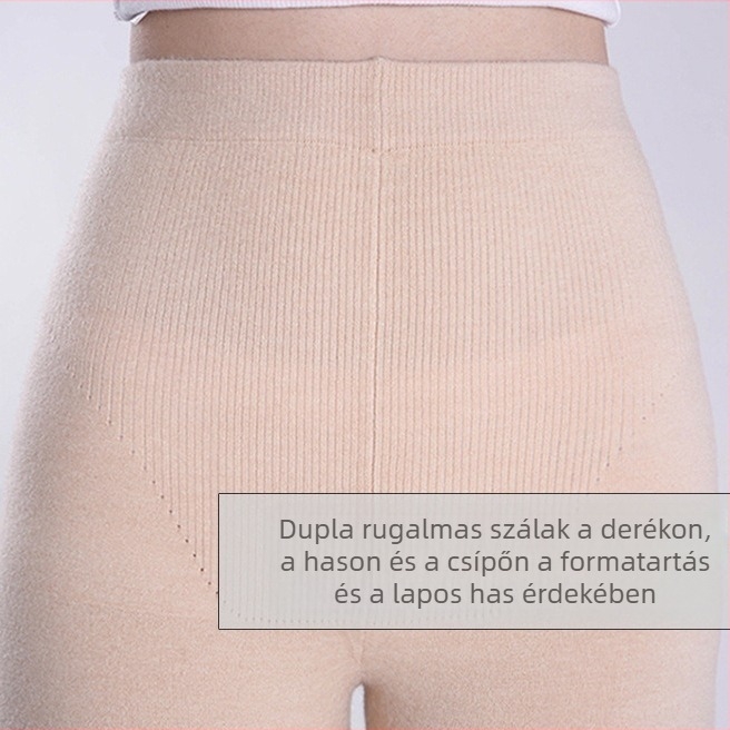 Női őszi-téli termo nadrág, vastag gyapjú-flízes bélés, 7/8 hosszú, alapréteg, magas derék, karcsú szabás, plus size