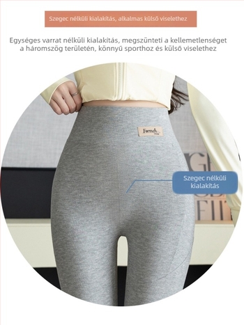 Oldalsó zsebes bordázott pamut jóga nadrág, 9 pontos hossz, rayon-spandex keverék, magas rugalmasság