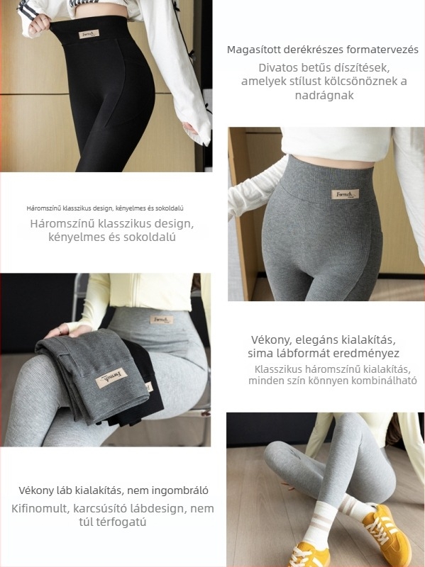 Oldalsó zsebes bordázott pamut jóga nadrág, 9 pontos hossz, rayon-spandex keverék, magas rugalmasság