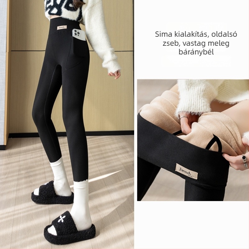Oldalsó zsebes bordázott pamut jóga nadrág, 9 pontos hossz, rayon-spandex keverék, magas rugalmasság