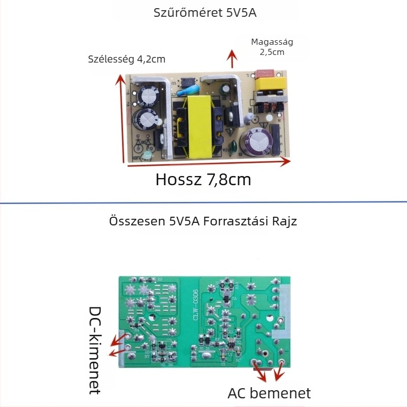 Váltóüzemű tápegység beépített modul szigeteléssel, bemenet AC 110/220V, kimenet DC 5V 1–4A