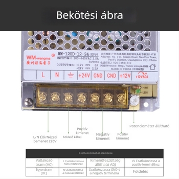 Wangma 120W kétkimenetes kapcsolóüzemű tápegység, 12V/24V, bemenet 85–264VAC / 120–370VDC