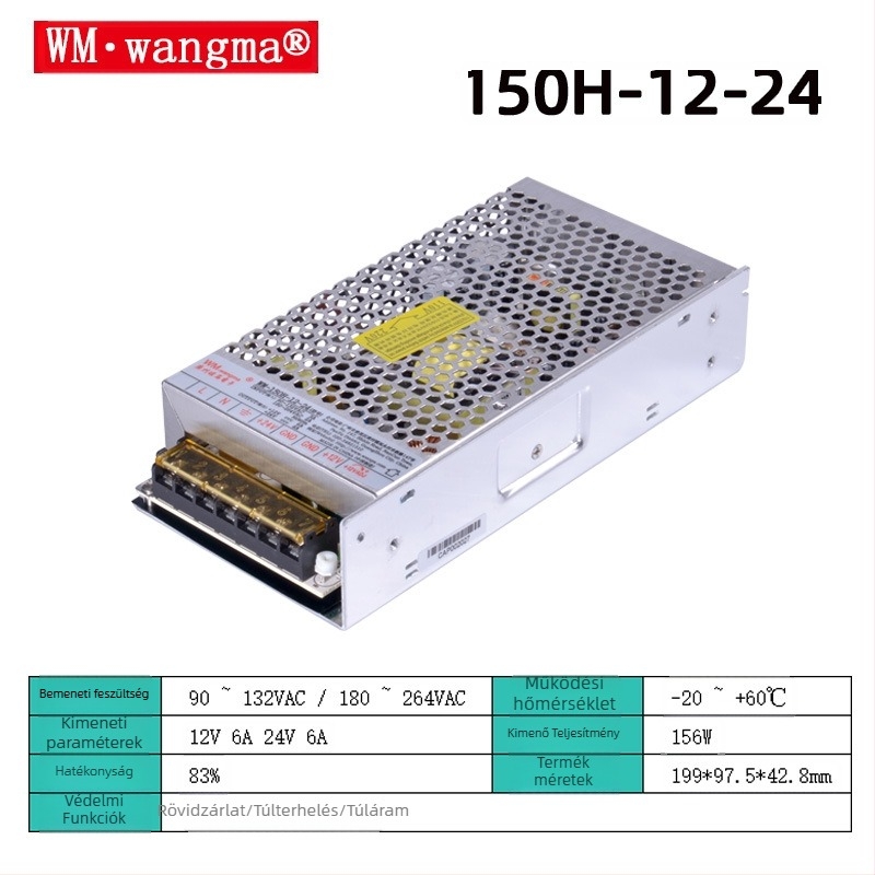 Wangma 120W kétkimenetes kapcsolóüzemű tápegység, 12V/24V, bemenet 85–264VAC / 120–370VDC