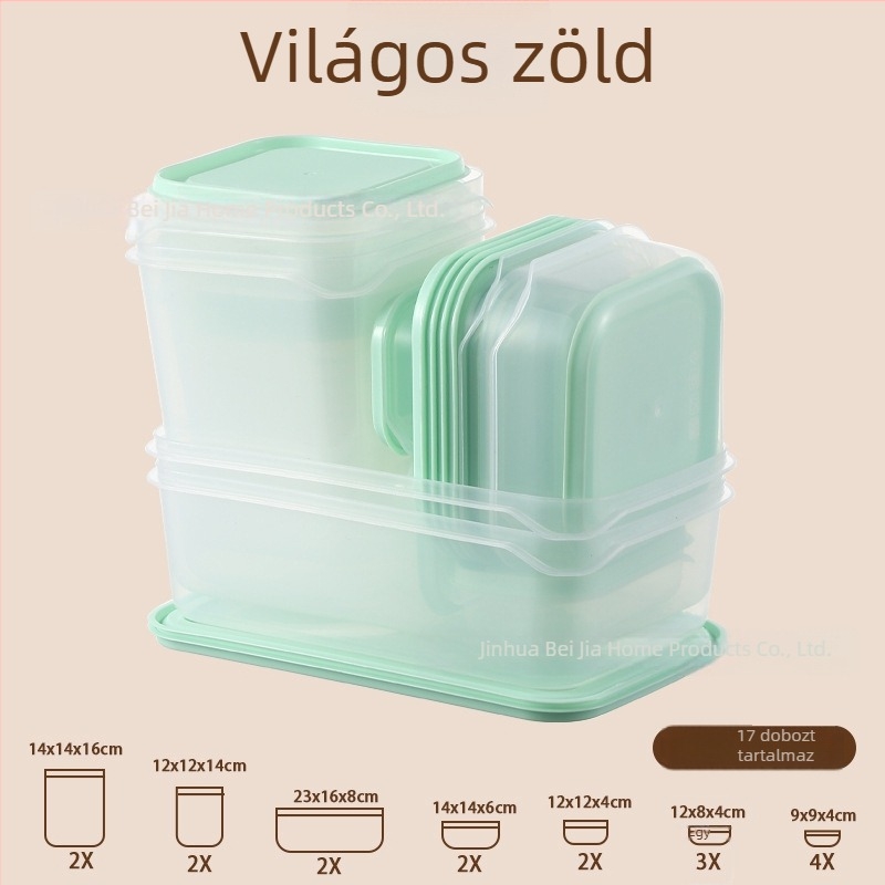 Élelmiszer-minőségű PP műanyag zárható tároló doboz, vastított, négyszögletes, 800–1000 ml, 24 darabos készlet