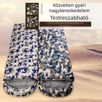 Megvastagított kültéri tollal töltött hálózsák, boríték-stílusú, kamuflázs, őszi–téli, két személyes
