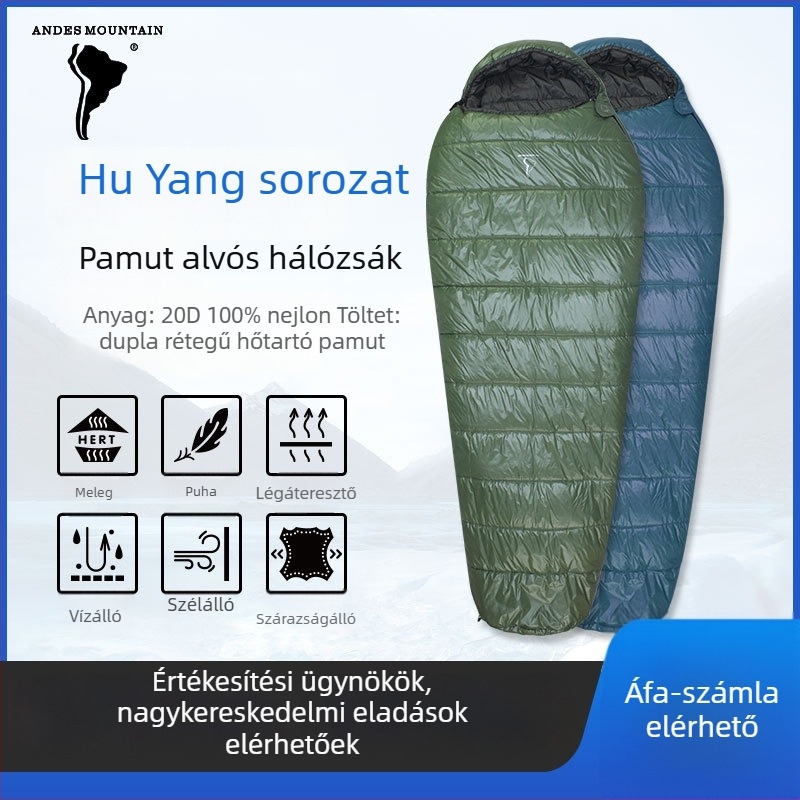 Felnőtt kültéri hálózsák, pamut töltet, 20D nylon bélés, borítékos kialakítás, utazáshoz hordozható