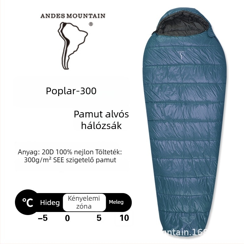 Felnőtt kültéri hálózsák, pamut töltet, 20D nylon bélés, borítékos kialakítás, utazáshoz hordozható