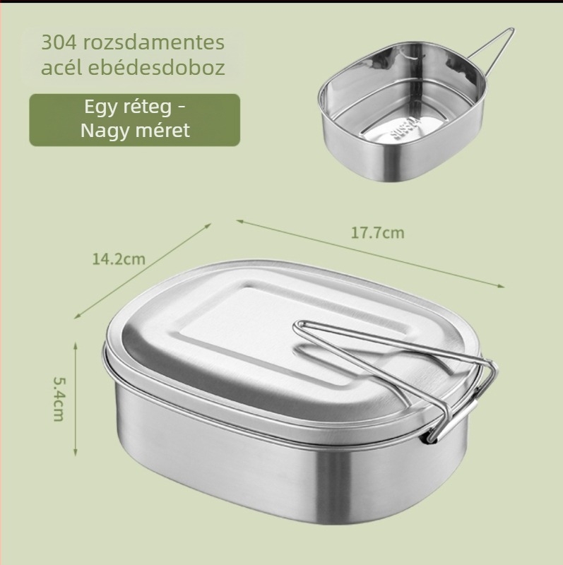 304 rozsdamentes acél ebédes doboz, gőzölhető kétszintes Bento doboz elválasztókkal, ovális alakú
