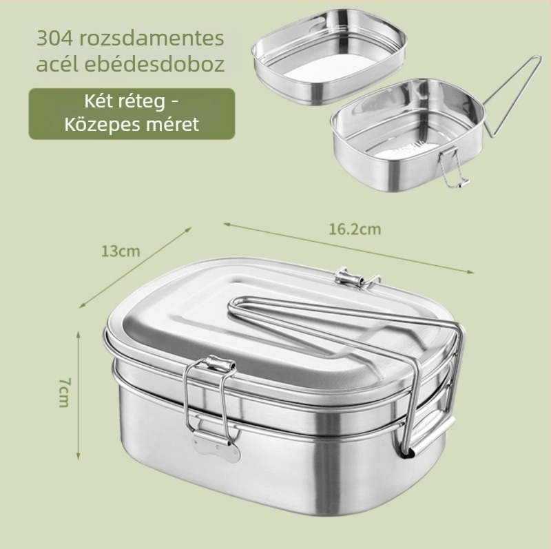 304 rozsdamentes acél ebédes doboz, gőzölhető kétszintes Bento doboz elválasztókkal, ovális alakú
