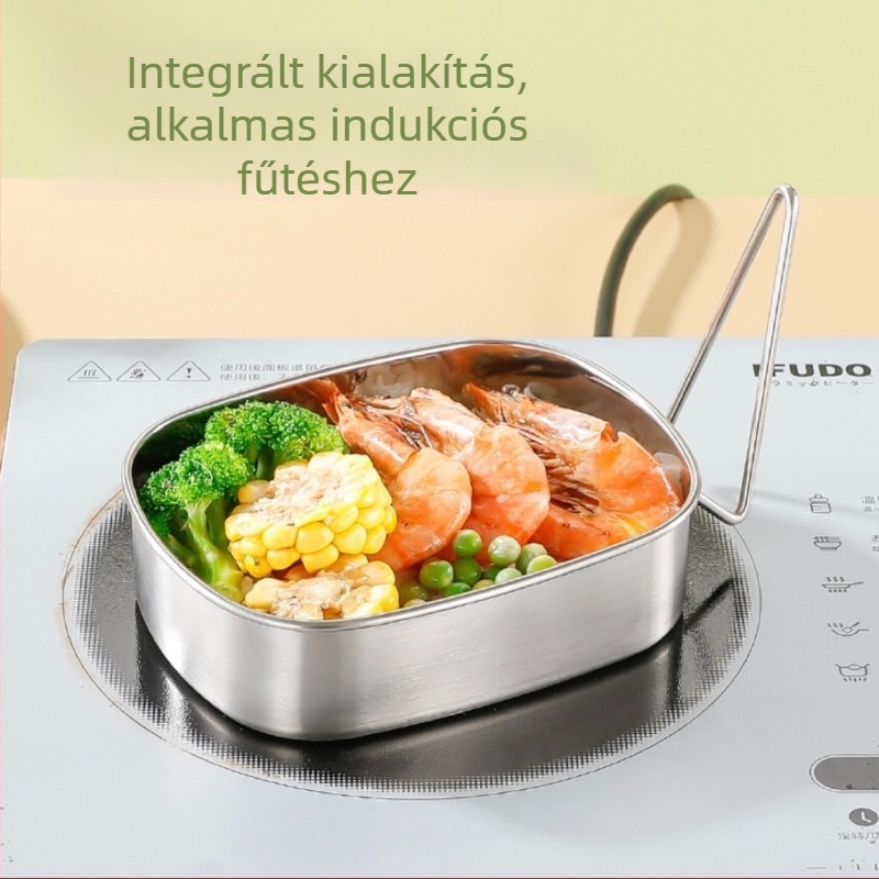 304 rozsdamentes acél ebédes doboz, gőzölhető kétszintes Bento doboz elválasztókkal, ovális alakú