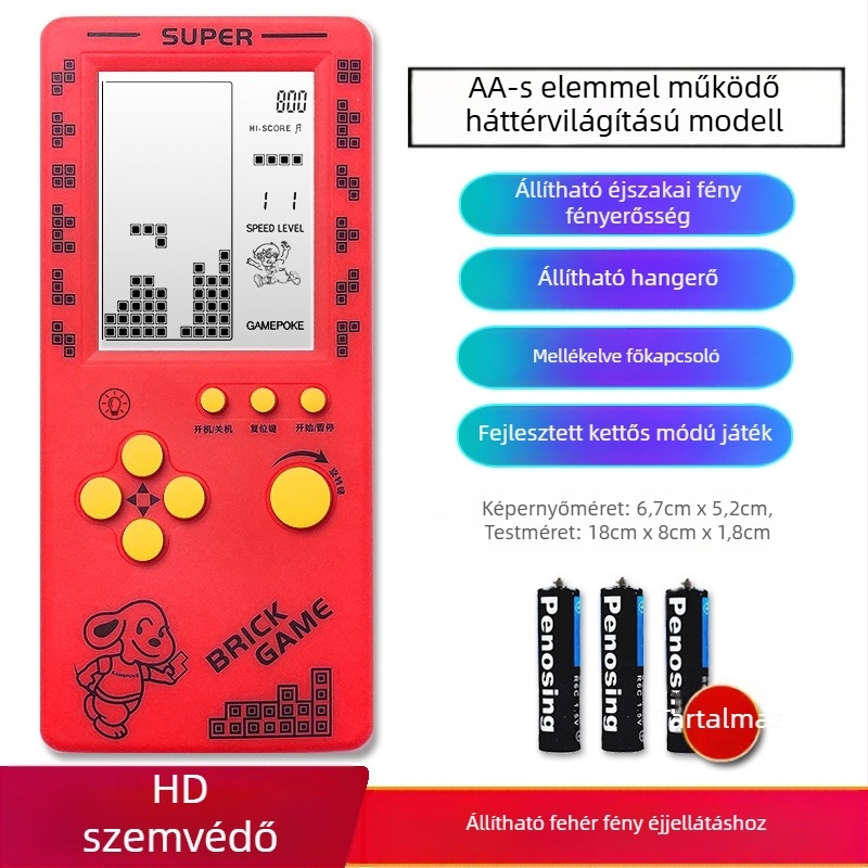 Új hordozható Tetris konzol – egyjátékos, 14+ éves, nosztalgikus retró stílus.