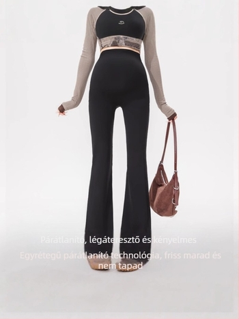 Kismama nadrág magas derekú has-támasztó funkcióval, nylon 70-80% + spandex, lazán bő szabású bell-bottom, Tavasz–Nyár 2025