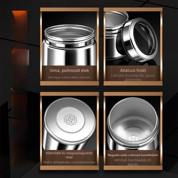 316 rozsdamentes acélból készült zárható tároló kávébabok és teák számára, kör alakú, 1–2 L, modern minimalista stílus, testreszabás elérhető