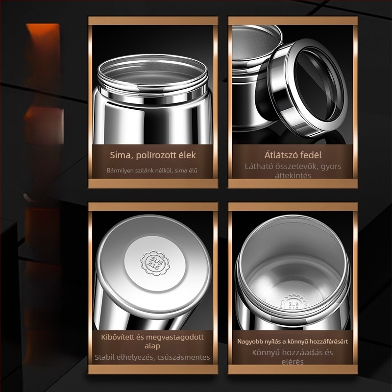 316 rozsdamentes acélból készült zárható tároló kávébabok és teák számára, kör alakú, 1–2 L, modern minimalista stílus, testreszabás elérhető