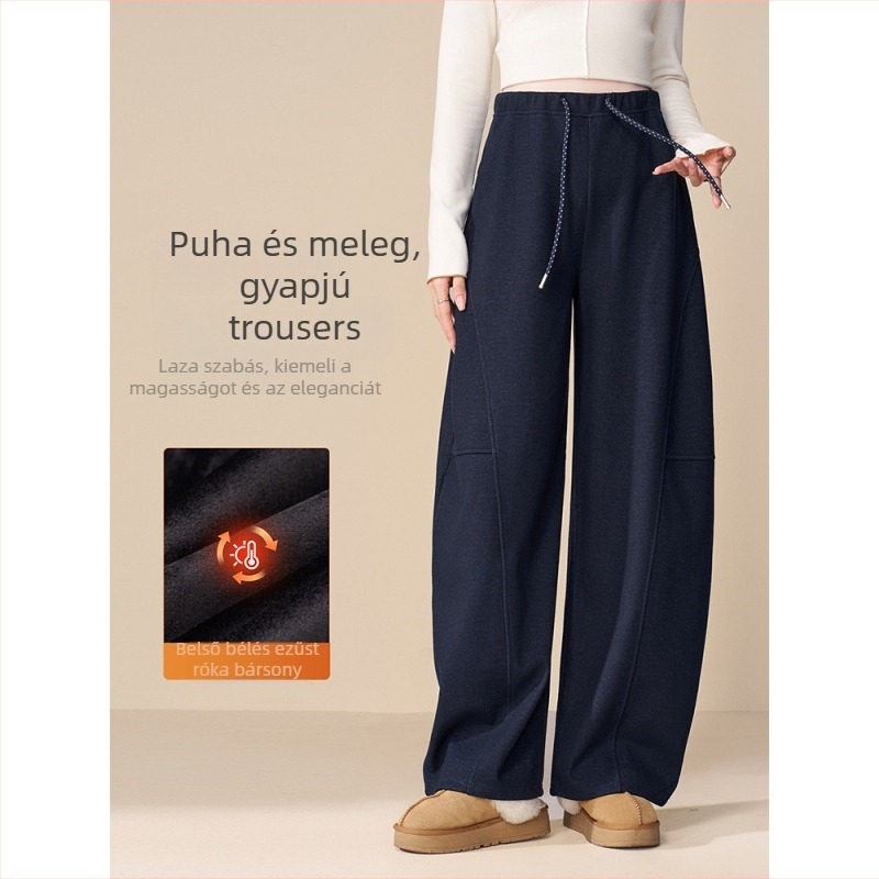 Kismama széles lábú téli nadrág fleecével bélelt, vast gyapjúkeverék, magas derék
