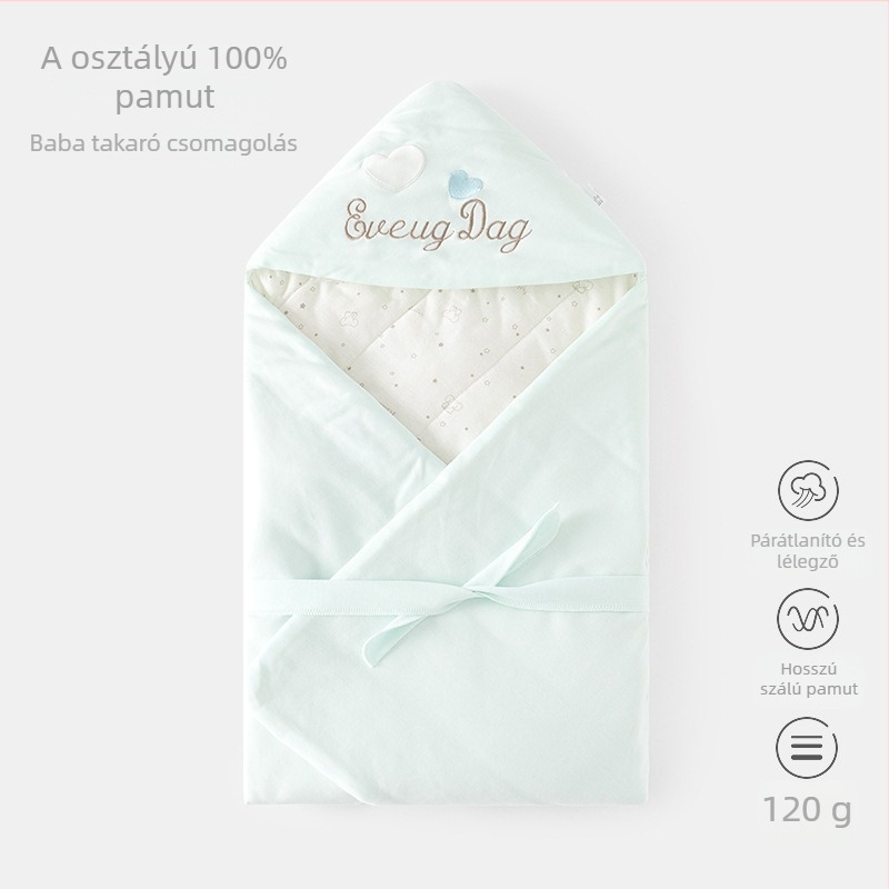 Újszülött csomagoló kendő, pamut anyag, poliészter töltés, alkalmas tavasz–ősz–tél számára, Jesen Cotton márka