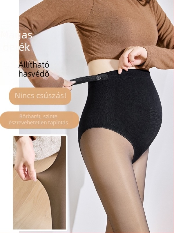 Kismamák számára terhességi harisnya hasi támasztással, vékony nylon-spandex keverék, magas rugalmasság, állítható derékrész