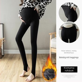 Új, kiváló minőségű pamut terhes leggings, 700 g, őszi–téli fleece-béléssel, vastag, magas derekú, has-támogató