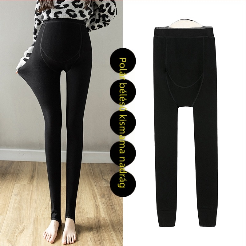 Új, kiváló minőségű pamut terhes leggings, 700 g, őszi–téli fleece-béléssel, vastag, magas derekú, has-támogató