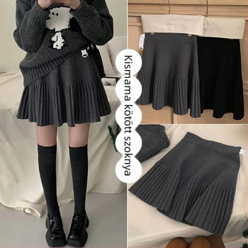 Kismama kötött szoknya pliszírozott A-vonalú, laza szabás, Chenille anyag, spandex 30% alatti