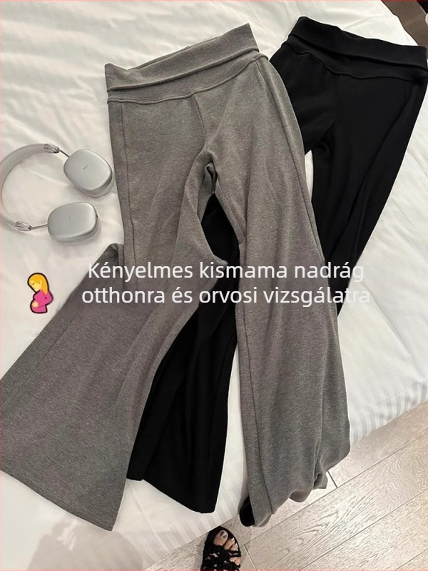 Magas derekú kismama nadrág, nem szorítja a pocit, enyhén A-vonalú szárakkal, őszi-tavaszi viselet, karcsúsító, laza, mindennapi