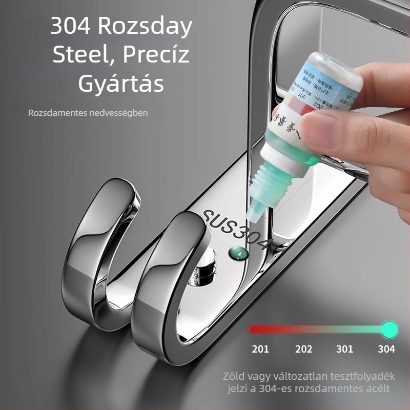 304 rozsdamentes acél törölközőtartó, csiszolt felülettel, fúrás nélküli, 1 réteg, egypálcás