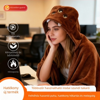 Kapucnis pléd Xiaozhi Benjia - poliészter, 400 g, testreszabható, karikatúra stílus