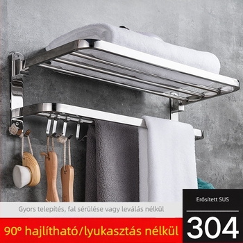 304 rozsdamentes acél hajtogatható törölközőtartó, falra szerelhető, 2 szint, teherbírás 50 kg