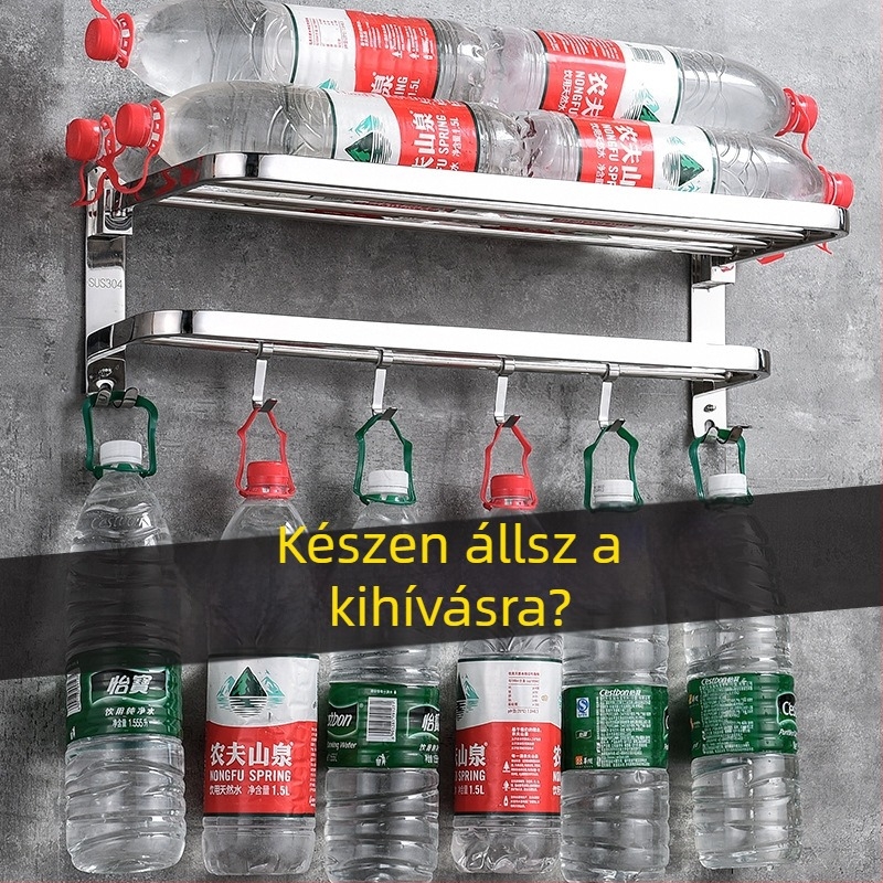 304 rozsdamentes acél hajtogatható törölközőtartó, falra szerelhető, 2 szint, teherbírás 50 kg