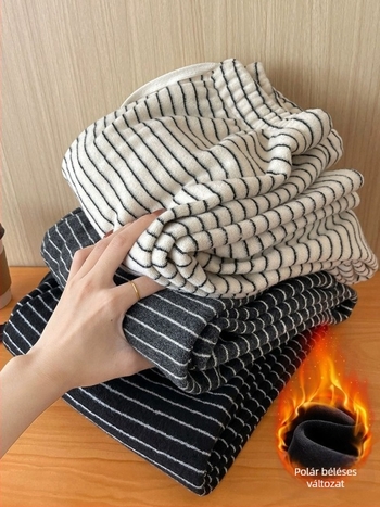Terhességi nadrág tavasz-őszre fleece béléssel, vastag, 2026-os új stílus, plusz méret, alacsony növésű, csíkos, széles szárú