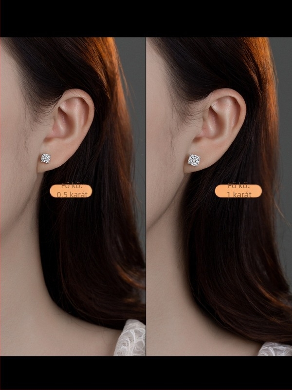 Bikafej alakú moissanit fülbevaló, 1 ct, Vágás: 8 szív és 8 nyíl, Ezüst 925