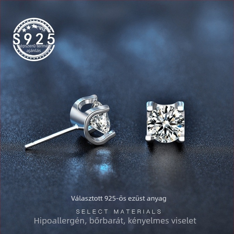 Bikafej alakú moissanit fülbevaló, 1 ct, Vágás: 8 szív és 8 nyíl, Ezüst 925