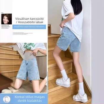 Terhes nőknek szóló denim shorts - vékony denim, 70-80% pamut, bő szabás, hasi támasz