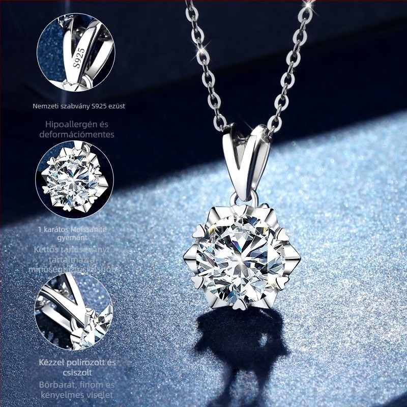 S925 ezüst nyaklánc és medál készlet, hópehelyes hexagram Moissanite