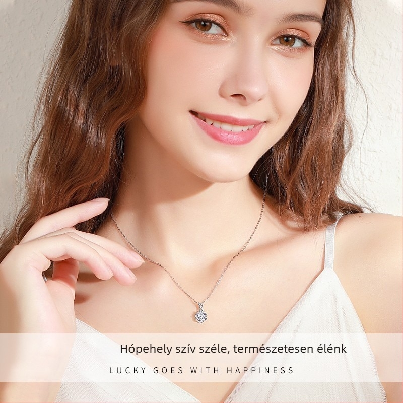 S925 ezüst nyaklánc és medál készlet, hópehelyes hexagram Moissanite