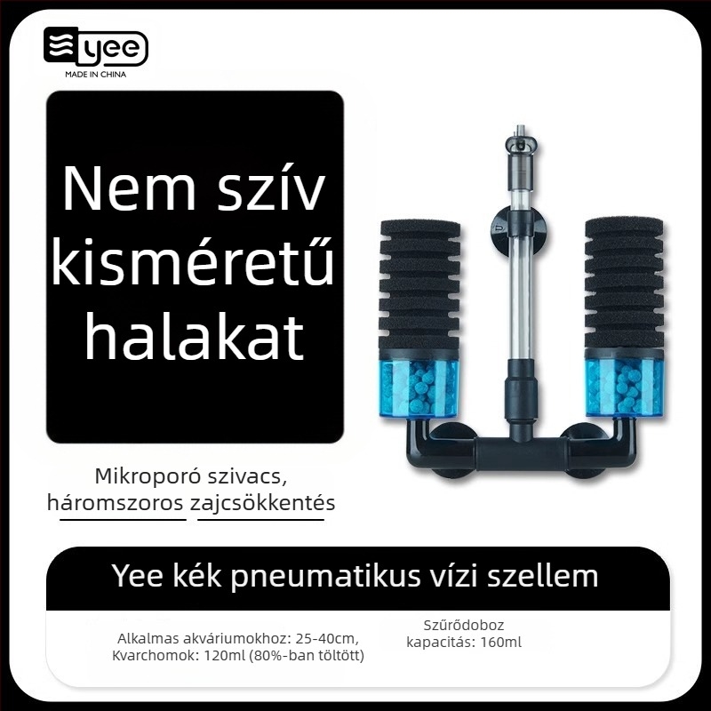 Akváriumi oxigénpumpa beépített threefunkciós vízforgató és szűrővel; Anyag: műanyag; Szűrőanyag: szűrőgyapot