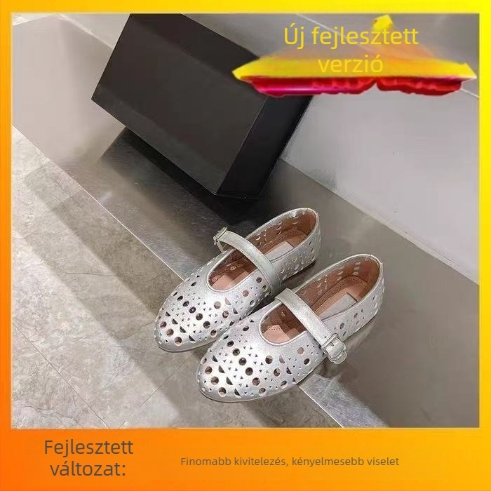 Női lapos balerina cipő, perforált felsőrész, csatos pánt, gumitalp, lélegző és könnyű, felsőrész szuper rost, talp vastagsága 1–2 cm