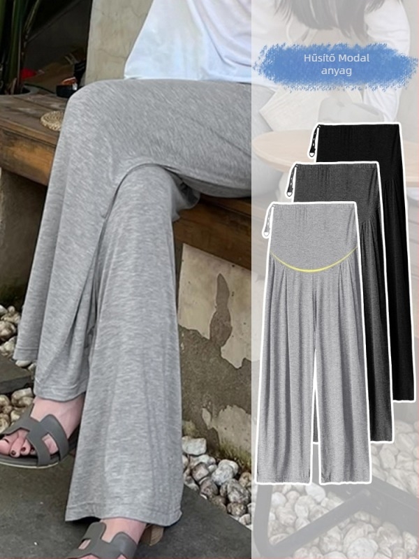 Nagy méretű kismama nadrág lazán szabott, széles lábú, légáteresztő vékony viszkóz szövet (95%+), magas elasztikusság