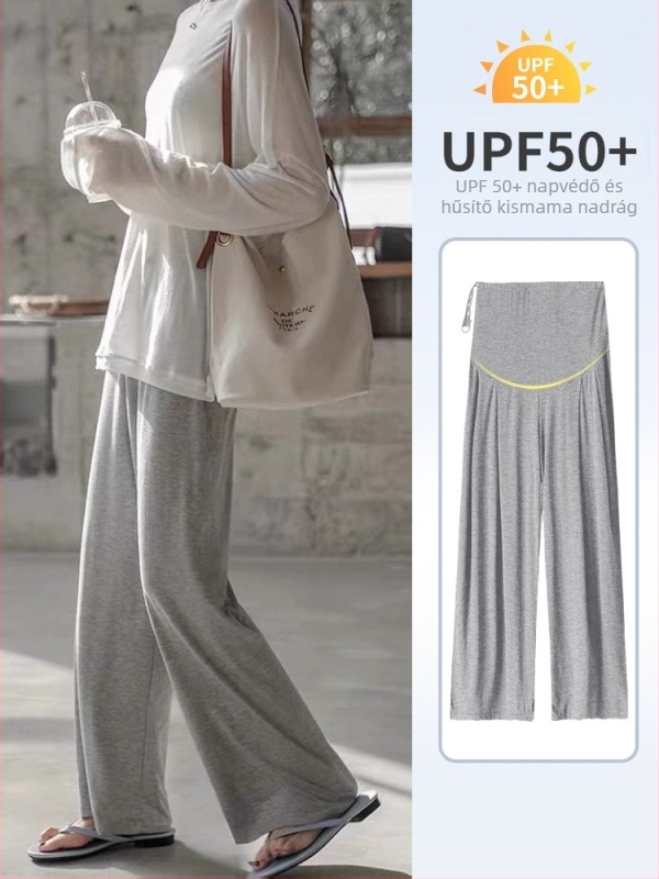 Nagy méretű kismama nadrág lazán szabott, széles lábú, légáteresztő vékony viszkóz szövet (95%+), magas elasztikusság
