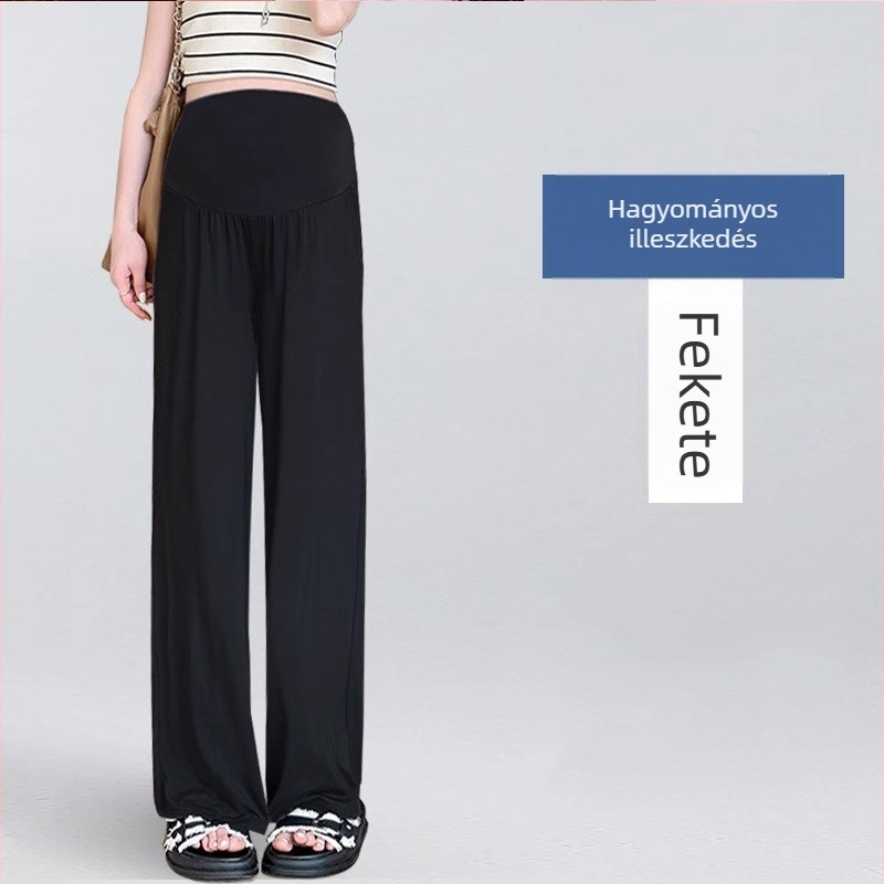 Nagy méretű kismama nadrág lazán szabott, széles lábú, légáteresztő vékony viszkóz szövet (95%+), magas elasztikusság