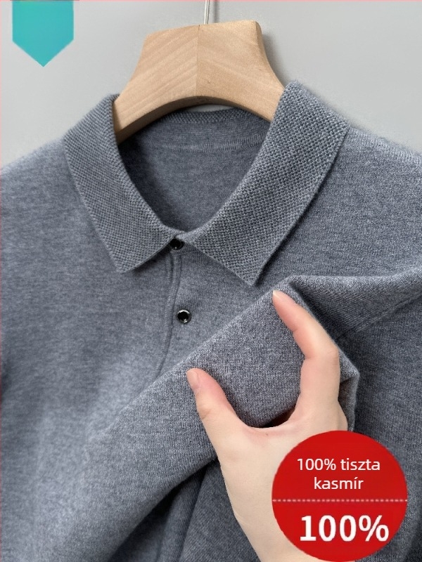 Férfi kasmír pulóver, tiszta kasmír, őszi–téli, galléros, hosszú ujjú kötött felső, alapréteg