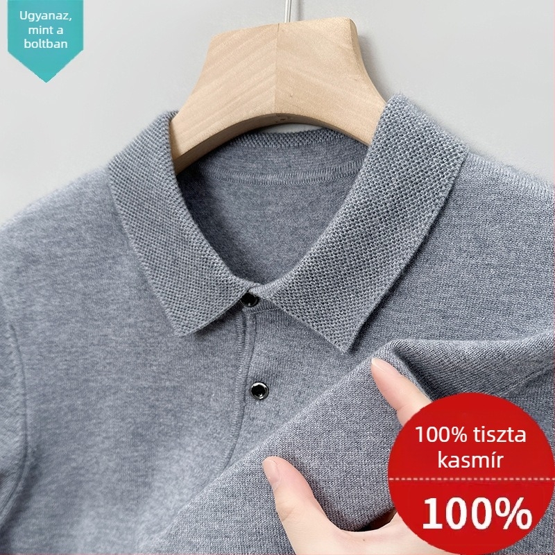 Férfi kasmír pulóver, tiszta kasmír, őszi–téli, galléros, hosszú ujjú kötött felső, alapréteg