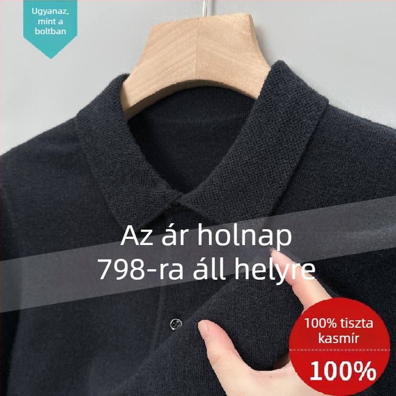 Férfi kasmír pulóver, tiszta kasmír, őszi–téli, galléros, hosszú ujjú kötött felső, alapréteg