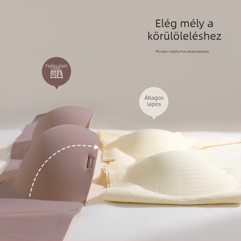 Varrás nélküli, vállpánt nélküli melltartó, lift hatással; kosár típus: 3/4, mold kosár; levehető, dupla vállpántok; fő anyag: nylon; bélés: elasztán legfeljebb 30%