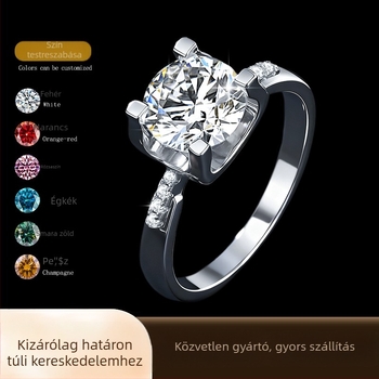 Női moissanit gyűrű, 1 karát, S925 ezüst, négyágú beállítás, elegáns luxus eljegyzési gyűrű