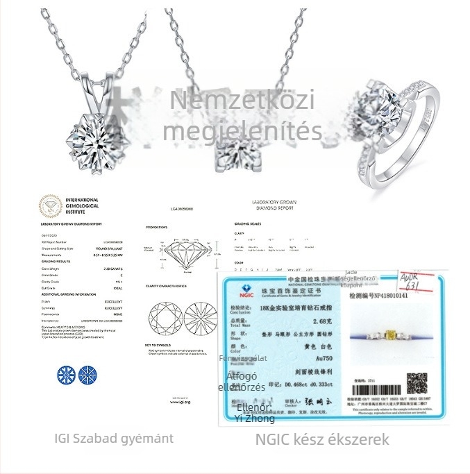 18K arany kultúrált gyémánt ékszer szett — gyűrű és nyaklánc, gyémánt karat opciók: 0.10, 0.30, 0.50, 1.00, 2.00 ct