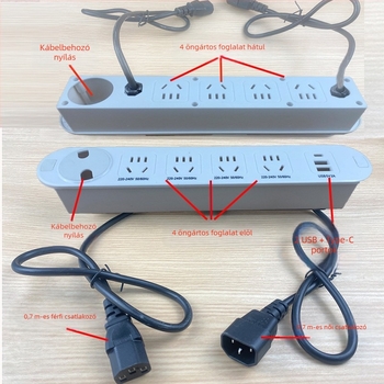 Qineng beépített asztali hosszabbító kétoldalas aljzattal, Daisy-chain csatlakozási lehetőség, USB-A és USB-C portok