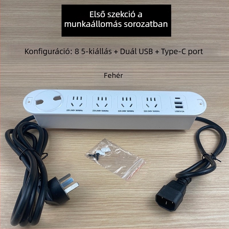 Qineng beépített asztali hosszabbító kétoldalas aljzattal, Daisy-chain csatlakozási lehetőség, USB-A és USB-C portok